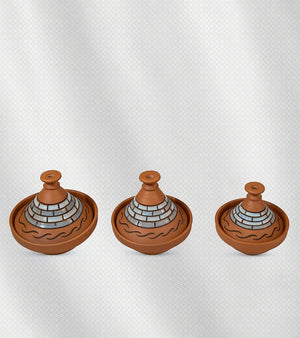 طاجين مغربي فخار طقم 3 قطع، أحجام 30، 27، 24 سم، طهي صحي وأصيل