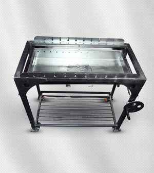 شواية فحم ذكية 2×1 – الحجم الكبير، شبك قلاب + أسياخ، فولاذ مقاوم للحرارة والصدأ