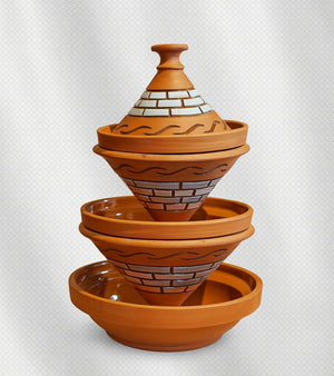 طاجين مغربي فخار طقم 3 قطع، أحجام 30، 27، 24 سم، طهي صحي وأصيل
