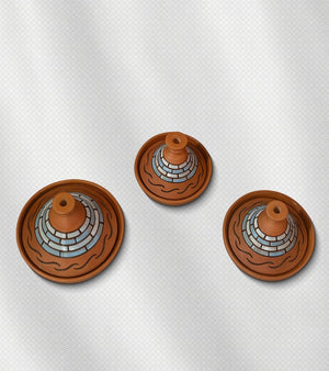 طاجين مغربي فخار طقم 3 قطع، أحجام 30، 27، 24 سم، طهي صحي وأصيل
