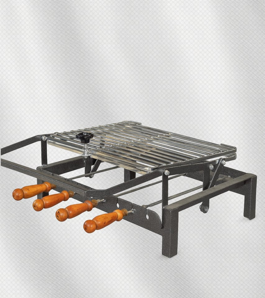 شواية فحم صغيرة 2×1 شبك قلاب + أسياخ – فولاذ مقاوم للحرارة والصدأ – مناسب للشرفات
